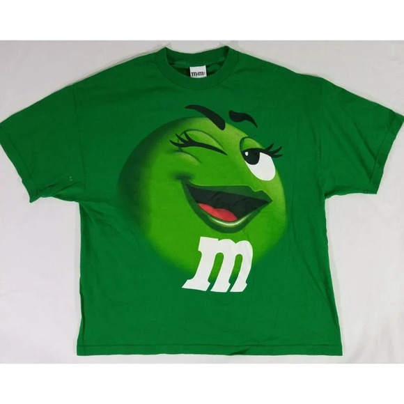 Retro 2011 M&M's MM Candy Mens Green T Shirt XXL Wink Mars Inc Cartoon World EUC - Picture 1 of 6